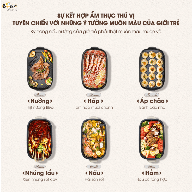 Nổi lẩu nướng đa năng 2 khay Bear SB-NL45K