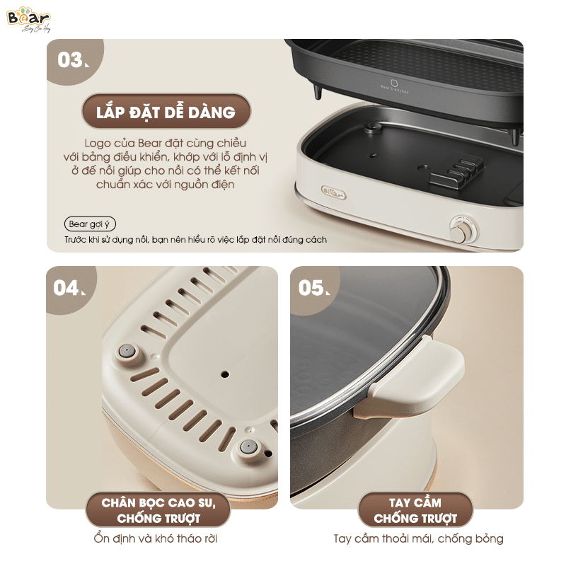 Nổi lẩu nướng đa năng 2 khay Bear SB-NL45K