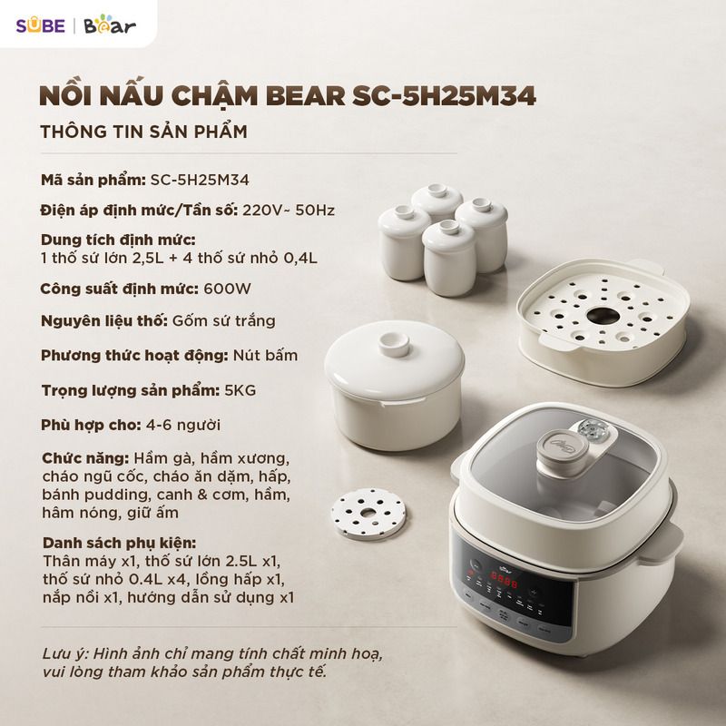 Nồi nấu chậm Bear 2.5L SC-5H25M34