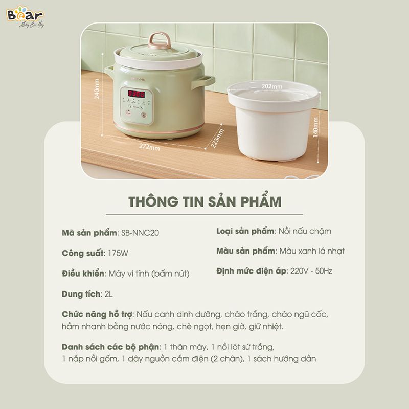 Nồi nấu chậm 2L Bear SB-NNC20