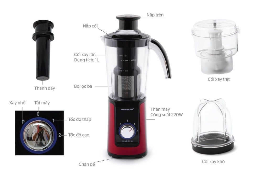 Máy Xay Sinh Tố Đa Năng Sunhouse SHD5322R Đỏ