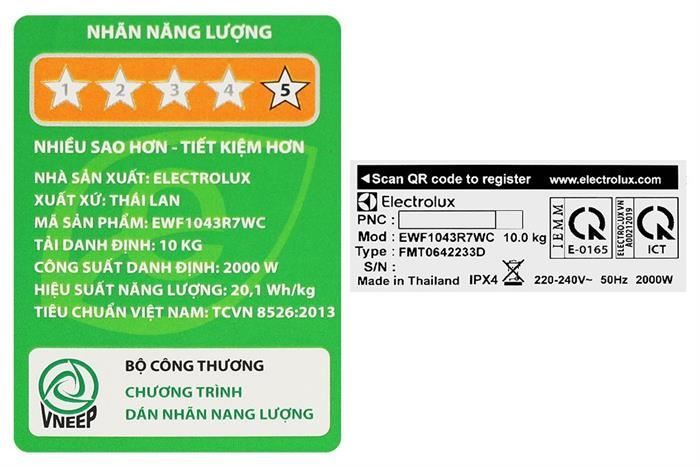 Máy giặt lồng ngang Electrolux  UltimateCare 700 Inverter 10kg EWF1043R7WC