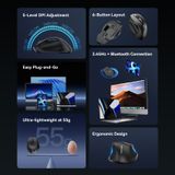  Chuột Không Dây Công Thái Học VENTION KTM (2.4GHz + Bluetooth 5.1, 4000DPI, 5-Level DPI Adjustment, 6 Buttons, ≤10m, AA Battery) 