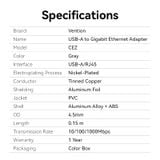  Đầu Chuyển Mạng LAN USB-A to Gigabit Ethernet VENTION CEZ (1Gbps, 0.15m) 