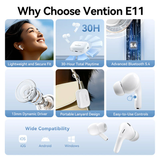  Tai Nghe Bluetooth TWS ECHO LITE E11 VENTION NBV (Bluetooth V5.4, 13mm Dynamic Drivers, IPX4) 