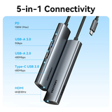  HUB Mở Rộng Đa Năng 5-in-1 USB-C Docking Station VENTION TGL (4K@30Hz, 100W, 5Gbps/480Mbps) 