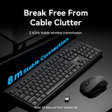  Combo Bàn Phím Kèm Chuột Không Dây Full-Sized Silent Keyboard and Mouse Combo Black Slim Type VENTION KTZ (2.4G Wireless, 1200 DPI, AAA*2) 