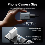 Bộ Sạc Nhanh 2-Port USB (C + A) GaN Charger VENTION TZ-FEWH0-EU (30W/18W, with USB-C to USB-C Cable, 1M) 