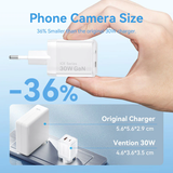  Củ Sạc Nhanh 2-Port USB (C + A) GaN Charger VENTION FCE - EU Plug (30W/30W, GaN V) 
