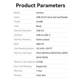  Đầu Đọc Thẻ Nhớ 2-in-1 USB3.0 A+C to SD+TF VENTION CLK (5Gbps, Max 512GB) 