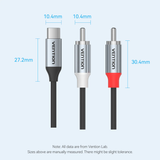  Cáp Chuyển Âm Thanh USB-C Male to 2RCA Male VENTION BIK (48K/16bit, DAC) 