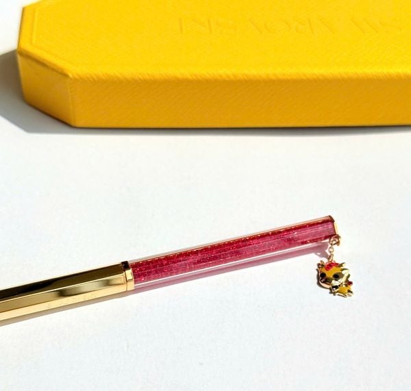  Crystalline Dragon & Phoenix ballpoint pen Octagon shape, Dragon, Red, Gold-tone plated 