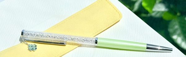  Bút ký Crystalline charm cỏ 4 lá xanh mạ Chrome - Crystalline ballpoint pen Clover, Green, Green lacquered, Chrome plated 