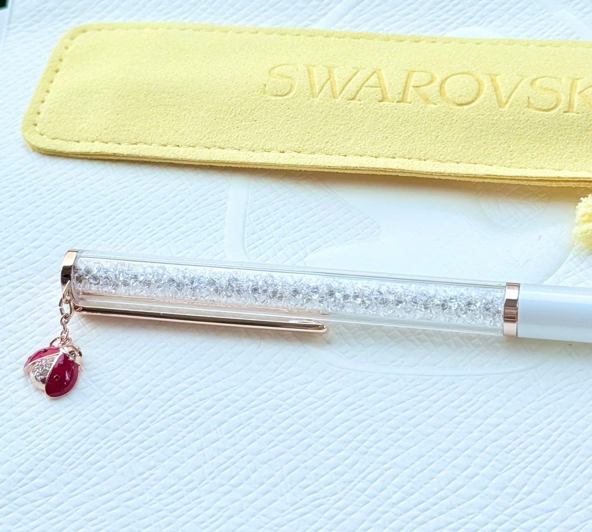  Bút ký Crystalline charm bọ rùa đỏ - Crystalline ballpoint pen Ladybug, White, Red lacquered, Rose gold-tone plated 