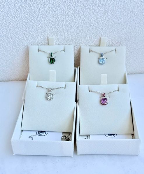  Birthstone pendant Square cut, Rhodium plated 