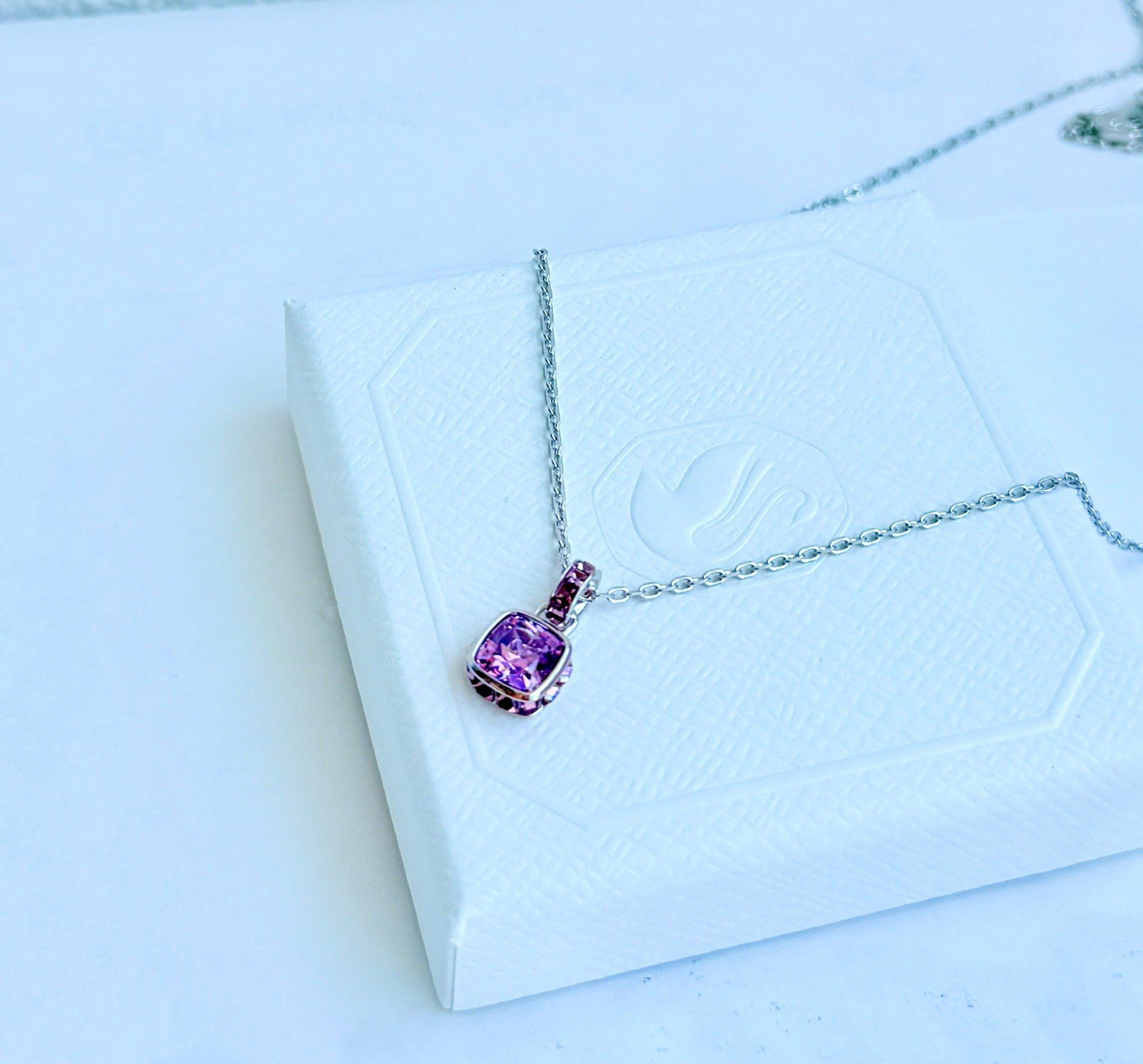  Birthstone pendant Square cut, Rhodium plated 