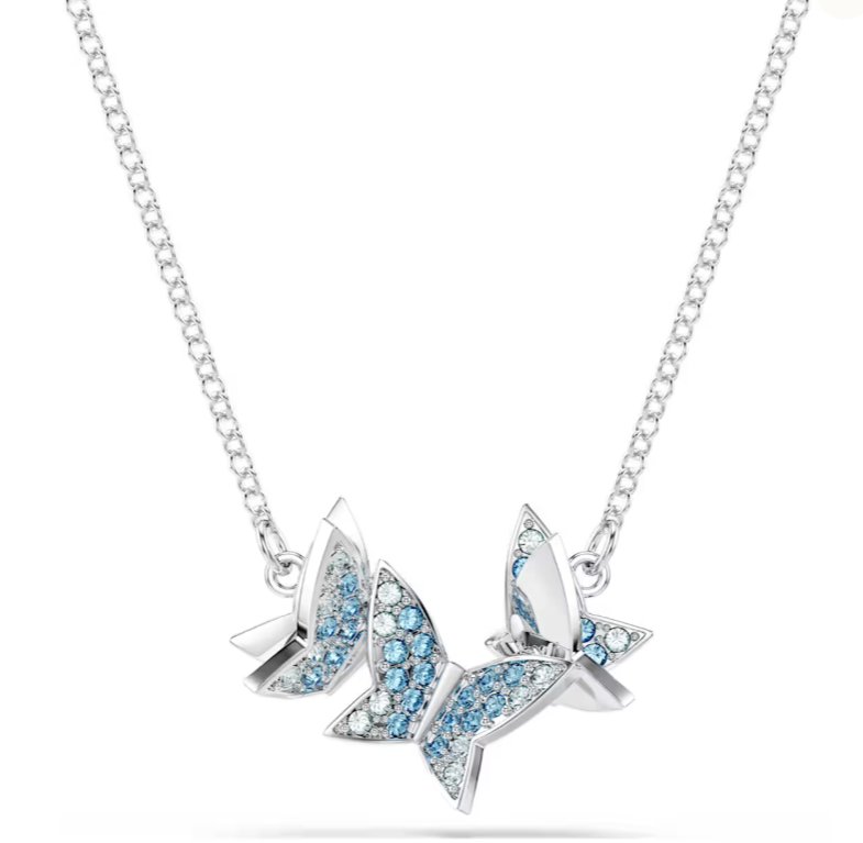  Idyllia Lilia necklace Butterfly, Blue, Rhodium plated 