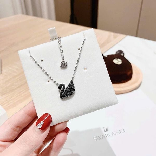  Dây chuyền thiên nga đen to mạ rhodium - Swan pendant Swan, Black, Rhodium plated 