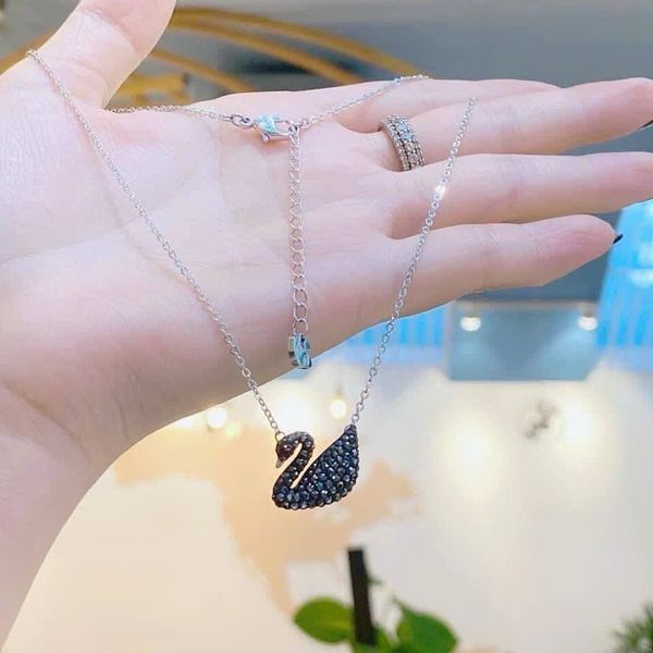  Dây chuyền thiên nga đen to mạ rhodium - Swan pendant Swan, Black, Rhodium plated 