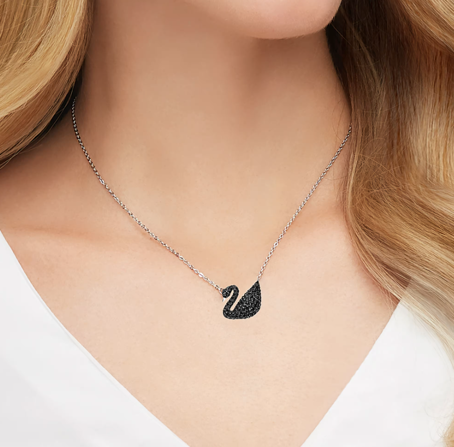  Dây chuyền thiên nga đen to mạ rhodium - Swan pendant Swan, Black, Rhodium plated 