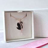  Dây chuyền thiên nga đen mạ vàng hồng size lớn Swarovski - Swarovski Swan pendant Black, Rose gold-tone plated 5678045 