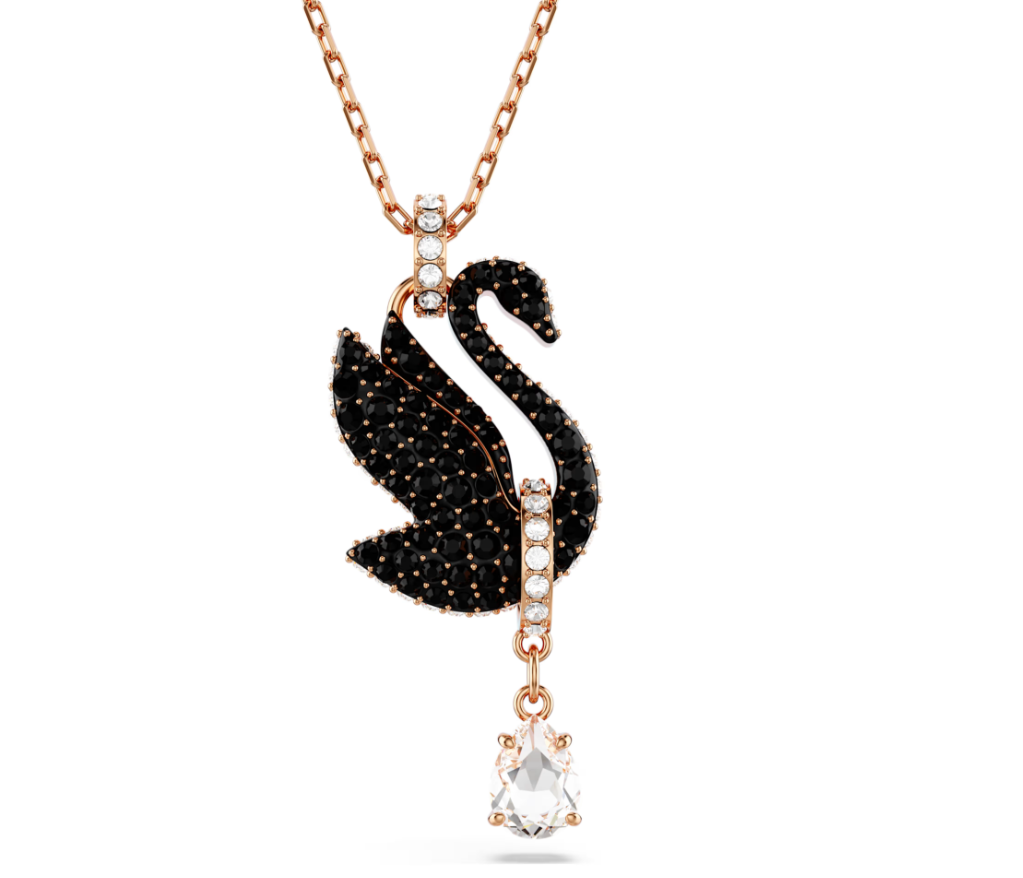  Dây chuyền thiên nga đen mạ vàng hồng size lớn Swarovski - Swarovski Swan pendant Black, Rose gold-tone plated 5678045 