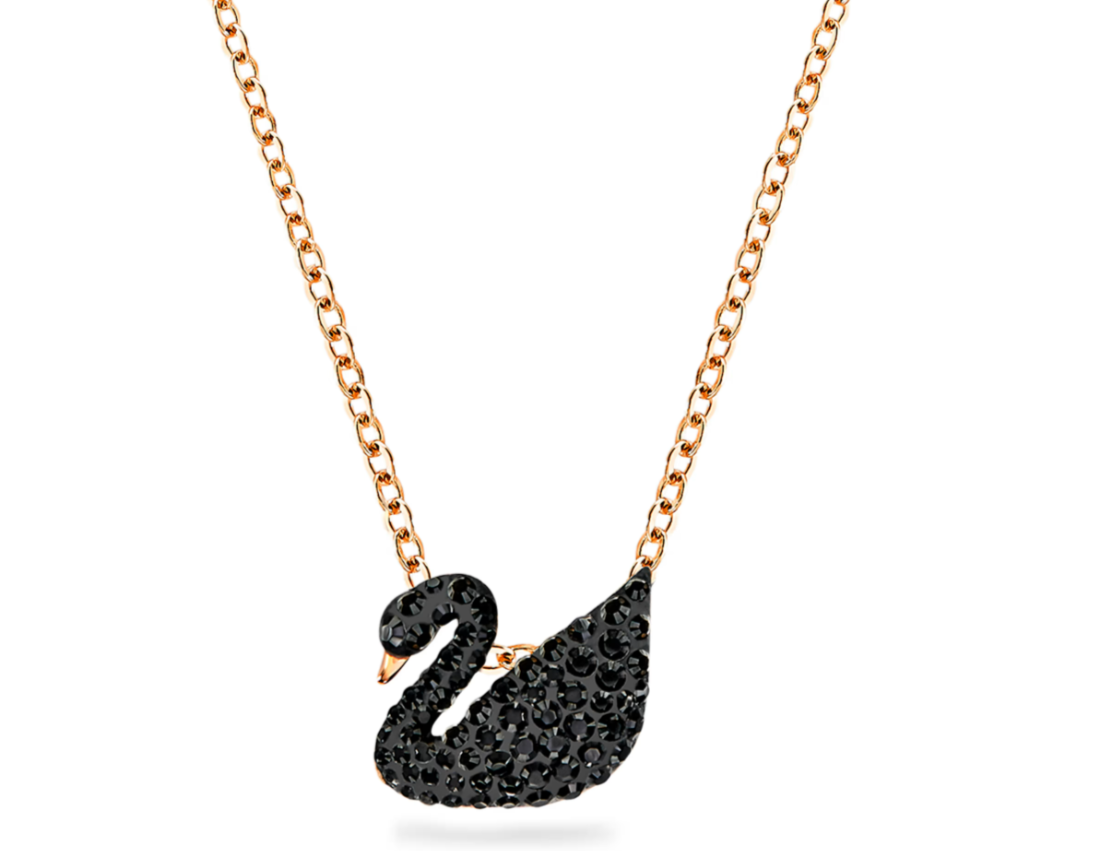  Dây chuyền thiên nga đen to mạ vàng hồng - Swan pendant Swan, Black, Rose gold-tone plated 