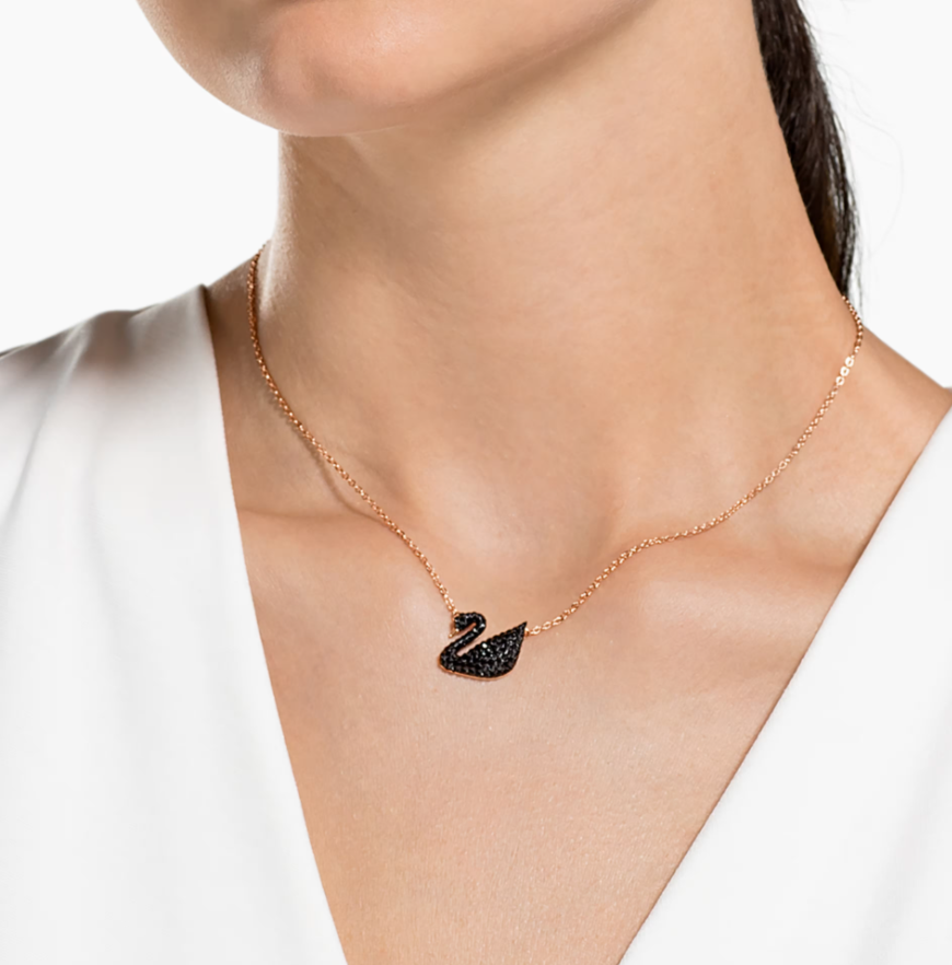 Dây chuyền thiên nga đen to mạ vàng hồng - Swan pendant Swan, Black, Rose gold-tone plated 