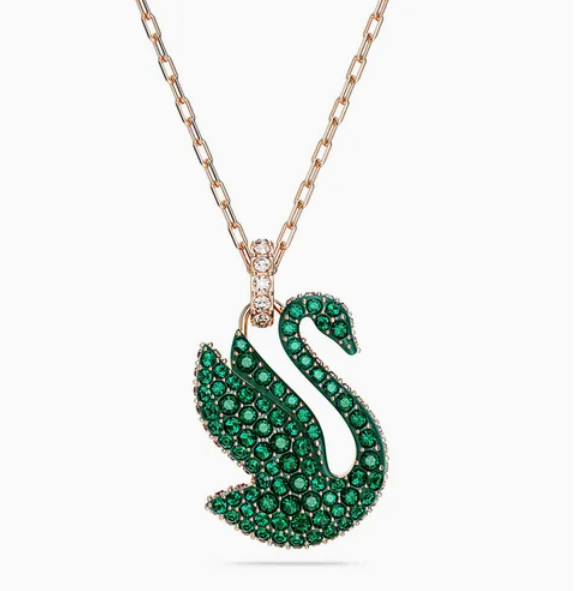  Dây chuyền thiên nga iconic pha lê xanh ngọc bích Swarovski - Swarovski Iconic Swan Pendant, Green, Rose Gold-Tone Plated 5650067 