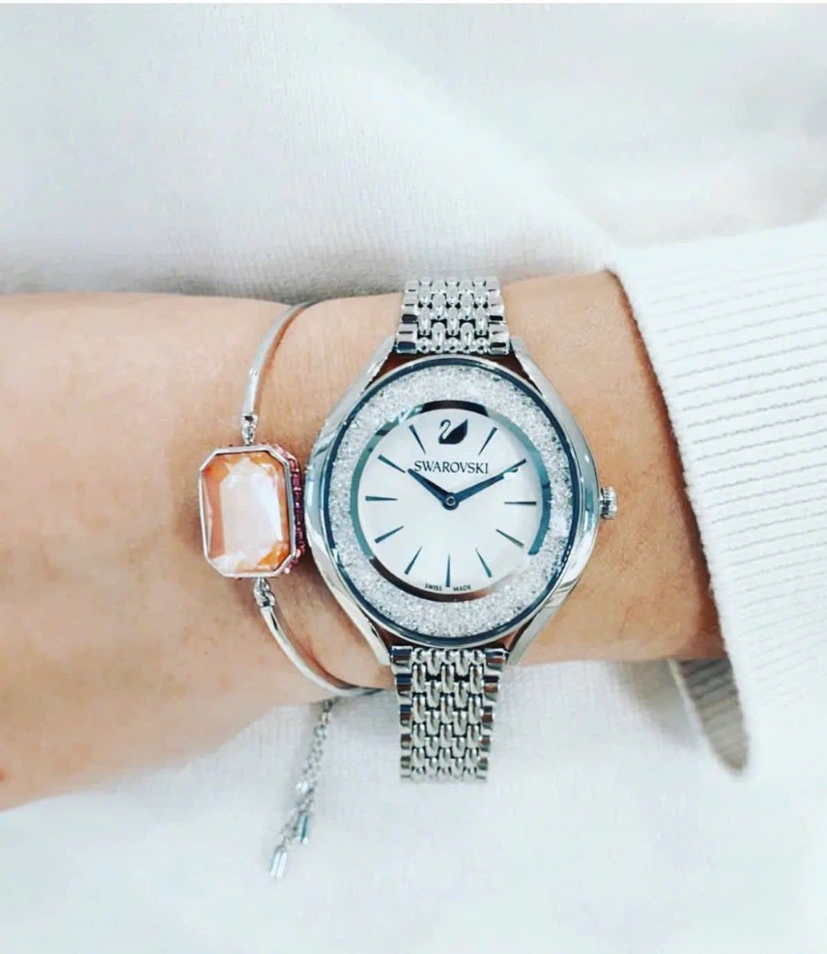  Crystalline aura watch Swiss Made, Metal bracelet, Silver tone, Stainless steel 