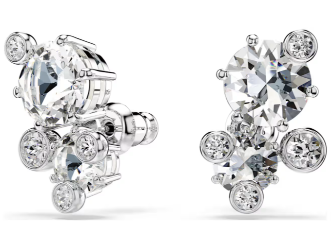  Constella stud earrings Round cut, White, Rhodium plated 