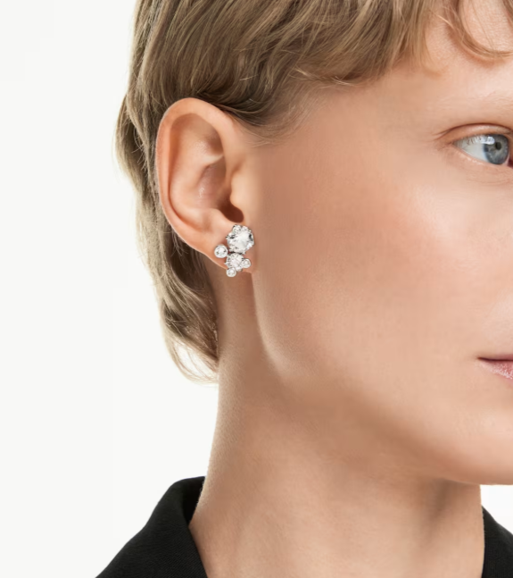  Constella stud earrings Round cut, White, Rhodium plated 