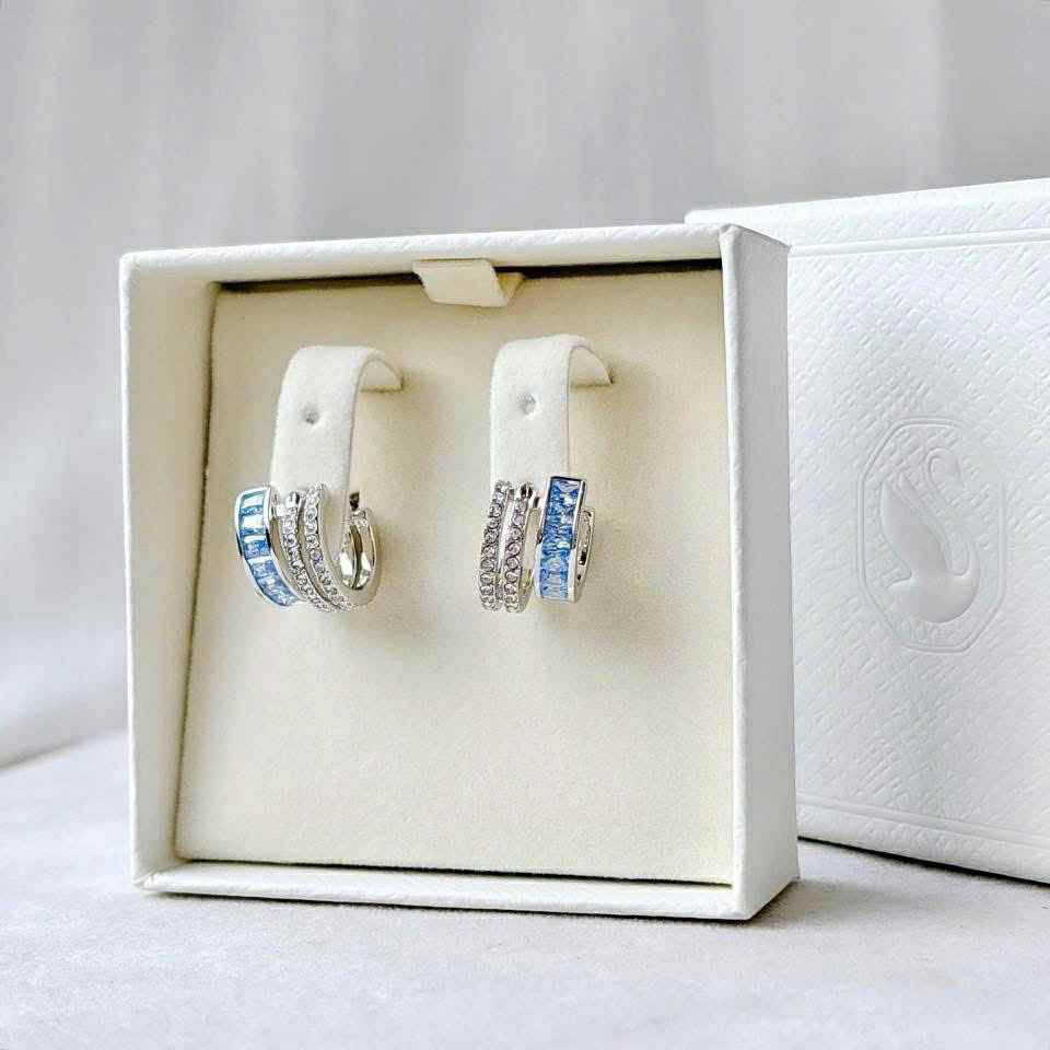  Connexus hoop earrings Mixed cuts, Blue, Rhodium plated 