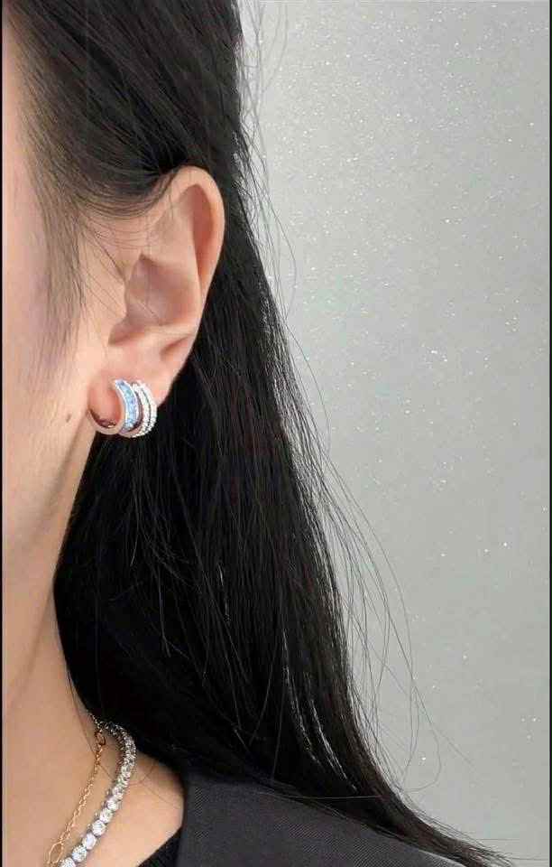  Connexus hoop earrings Mixed cuts, Blue, Rhodium plated 