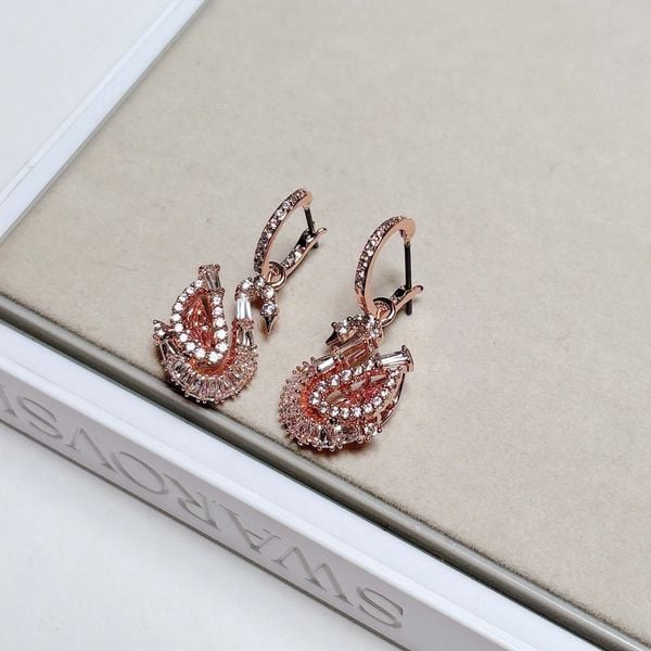  Khuyên tai thả thiên nga pavé hồng - Swan drop earrings Pavé, Swan, Pink 