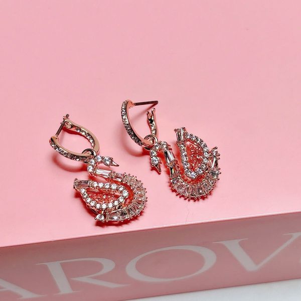  Khuyên tai thả thiên nga pavé hồng - Swan drop earrings Pavé, Swan, Pink 