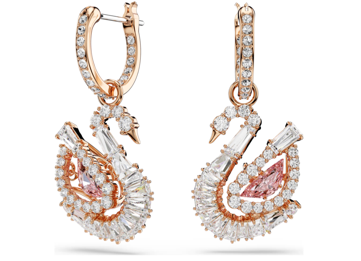  Khuyên tai thả thiên nga pavé hồng - Swan drop earrings Pavé, Swan, Pink 
