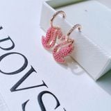  Khuyên tai rơi thiên nga đính pha lê hồng - Swarovski Iconic Swan Drop Earrings, Pink, Rose Gold-Tone Plated 