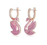  Khuyên tai rơi thiên nga đính pha lê hồng - Swarovski Iconic Swan Drop Earrings, Pink, Rose Gold-Tone Plated 