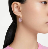  Khuyên tai rơi thiên nga đính pha lê hồng - Swarovski Iconic Swan Drop Earrings, Pink, Rose Gold-Tone Plated 
