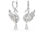  Khuyên tai thiên nga trắng mix pha lê Swarovski - Swarovski Swan earrings, White, Rhodium plated 5723388 