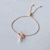  Lắc tay Swarovski Constella ngọc trai vàng hồng - Swarovski Constella bracelet, Crystal pearl, Round cut, White, 18K rose gold finish 