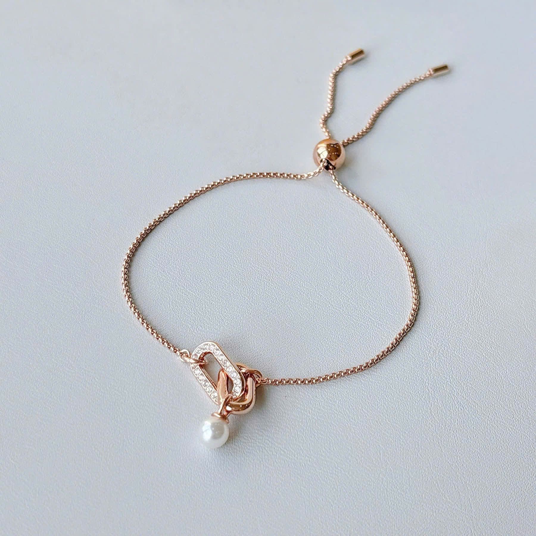  Lắc tay Swarovski Constella ngọc trai vàng hồng - Swarovski Constella bracelet, Crystal pearl, Round cut, White, 18K rose gold finish 