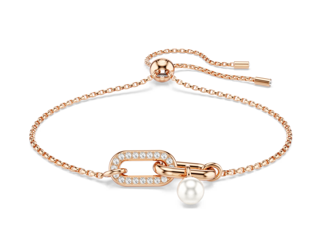  Lắc tay Swarovski Constella ngọc trai vàng hồng - Swarovski Constella bracelet, Crystal pearl, Round cut, White, 18K rose gold finish 