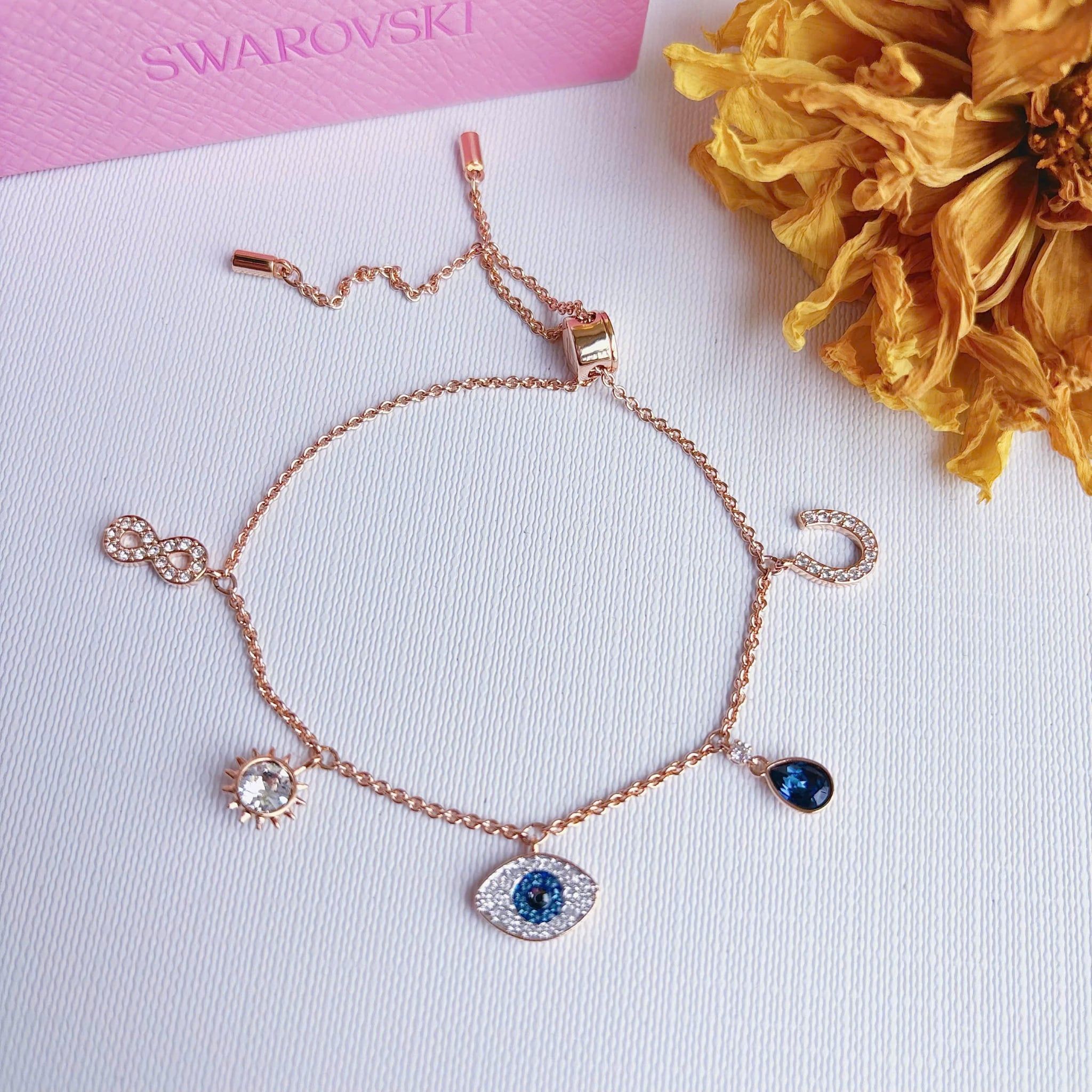  Lắc tay Swarovski charm Infinity Evil eye vàng hồng - Swarovski Symbolic bracelet Infinity, evil eye and horseshoe, Blue, Rose gold-tone plated 