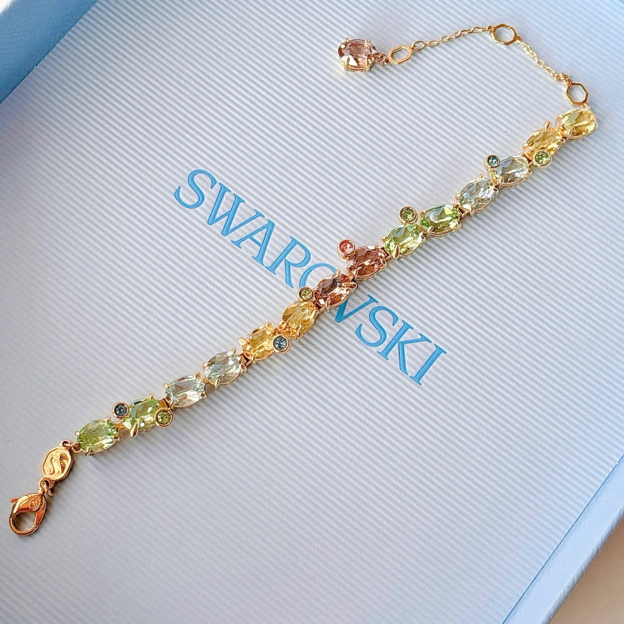  Lắc tay Swarovski Gema pastel - Swarovski Gema Tennis bracelet, Mixed cuts, Multicolored, Gold-tone plated 
