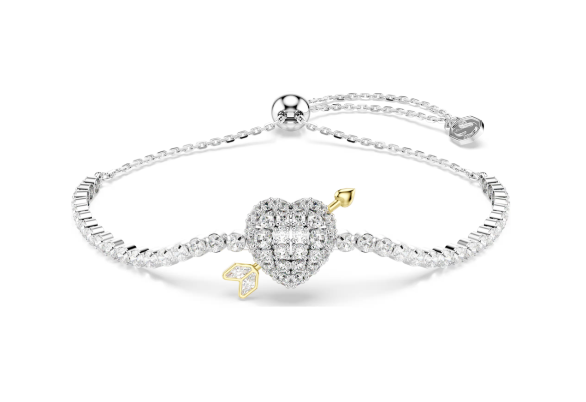  Lắc tay Swarovski Idyllia mũi tên trái tim trắng bạc - Swarovski Idyllia bracelet, Mixed cuts, Heart with arrow, White, Rhodium plated 