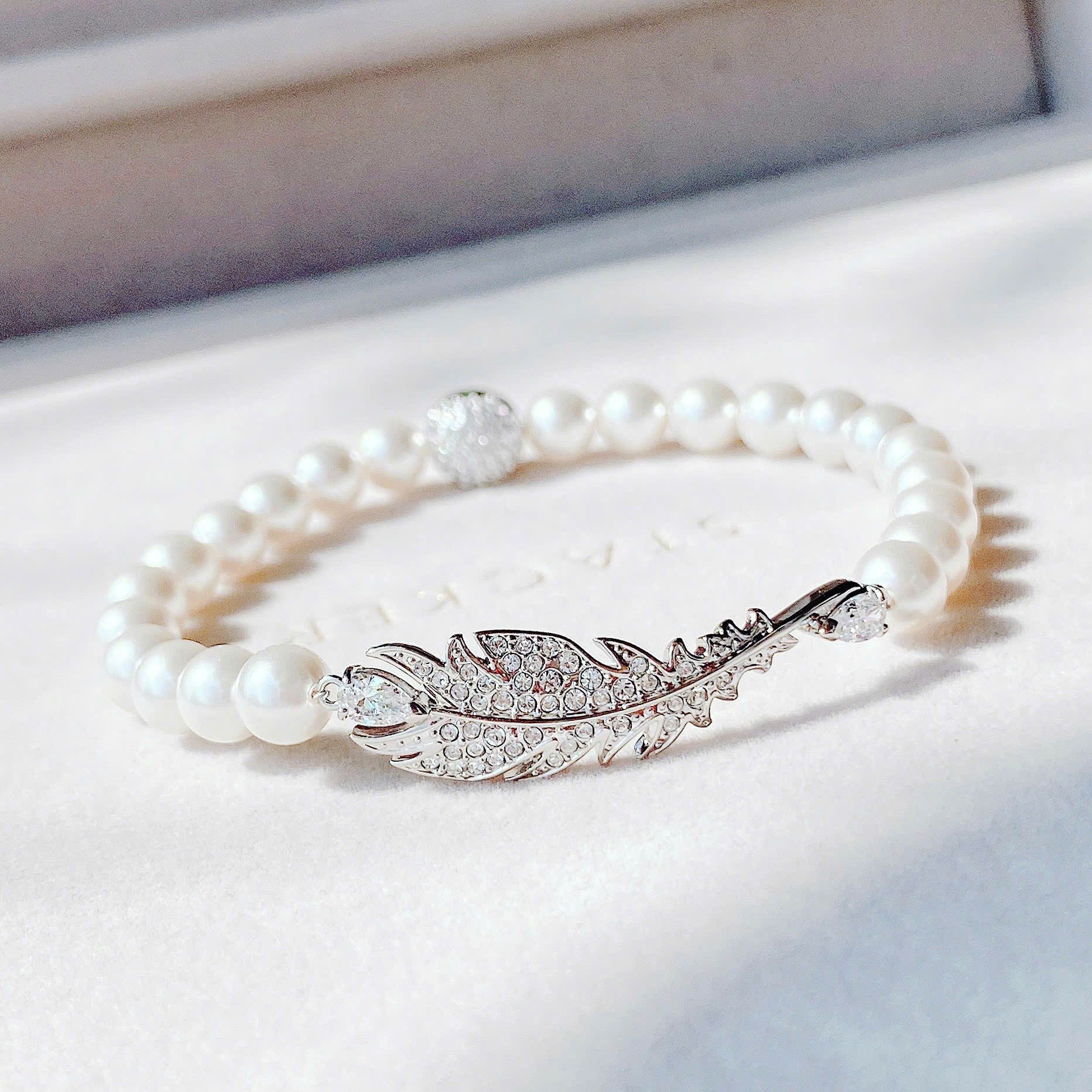  Lắc tay ngọc trai Swarovski Nice trắng size M - Swarovski Nice Pearl Bracelet White, Rhodium Plated, Size M 