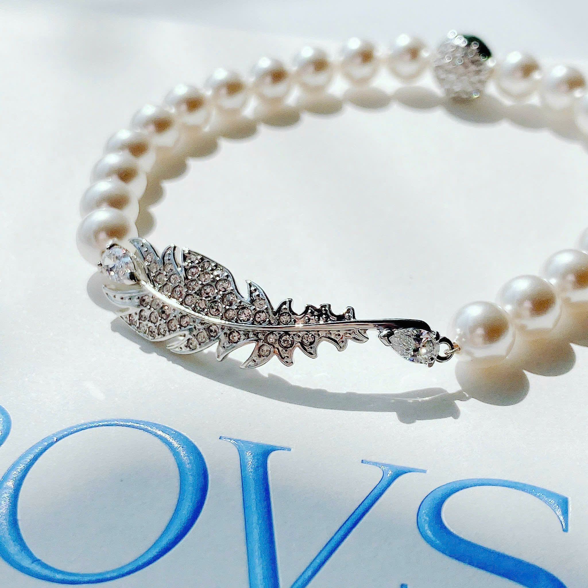  Lắc tay ngọc trai Swarovski Nice trắng size M - Swarovski Nice Pearl Bracelet White, Rhodium Plated, Size M 