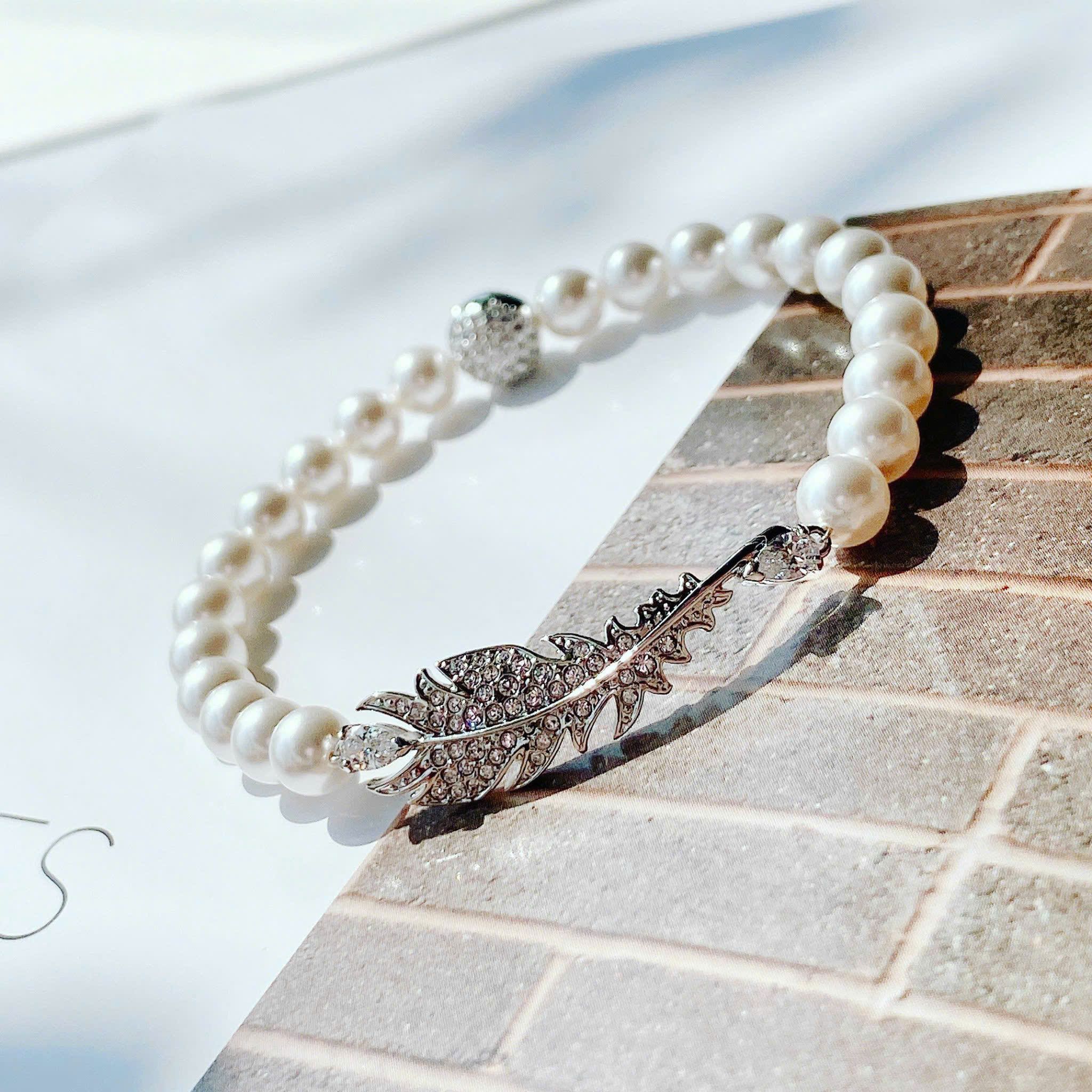 Lắc tay ngọc trai Swarovski Nice trắng size M - Swarovski Nice Pearl Bracelet White, Rhodium Plated, Size M 
